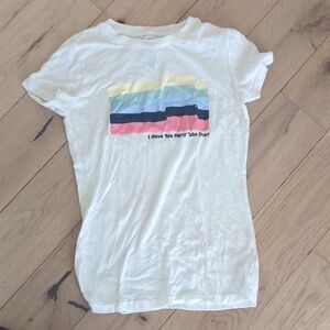White Graphic T-Shirt with Colorful Stripes